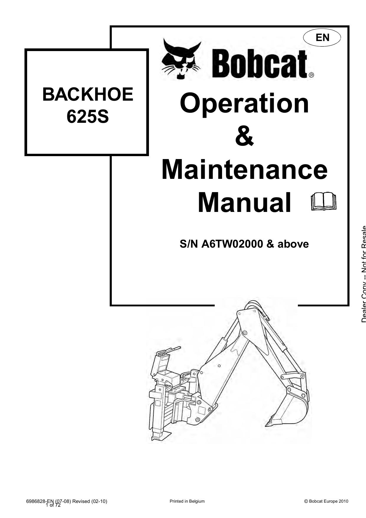 625S BACKHOE Operation & Maintenance Manual Bobcat